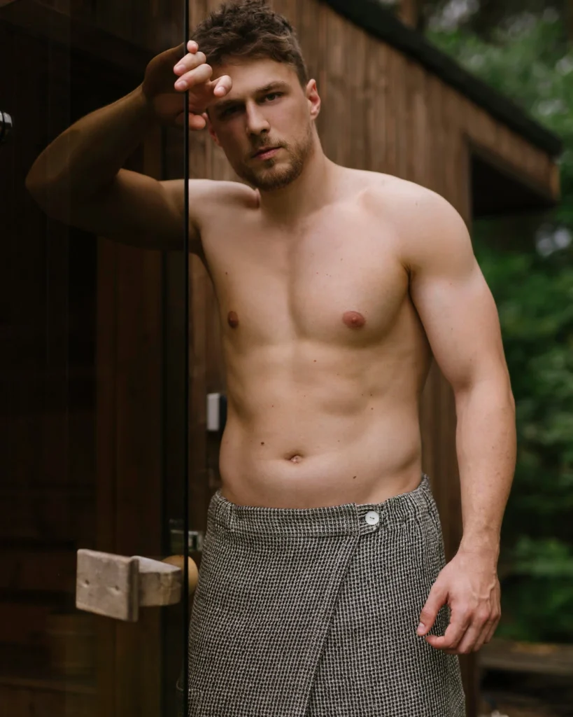 Lniany kilt do sauny dla mężczyzn wafel natural black