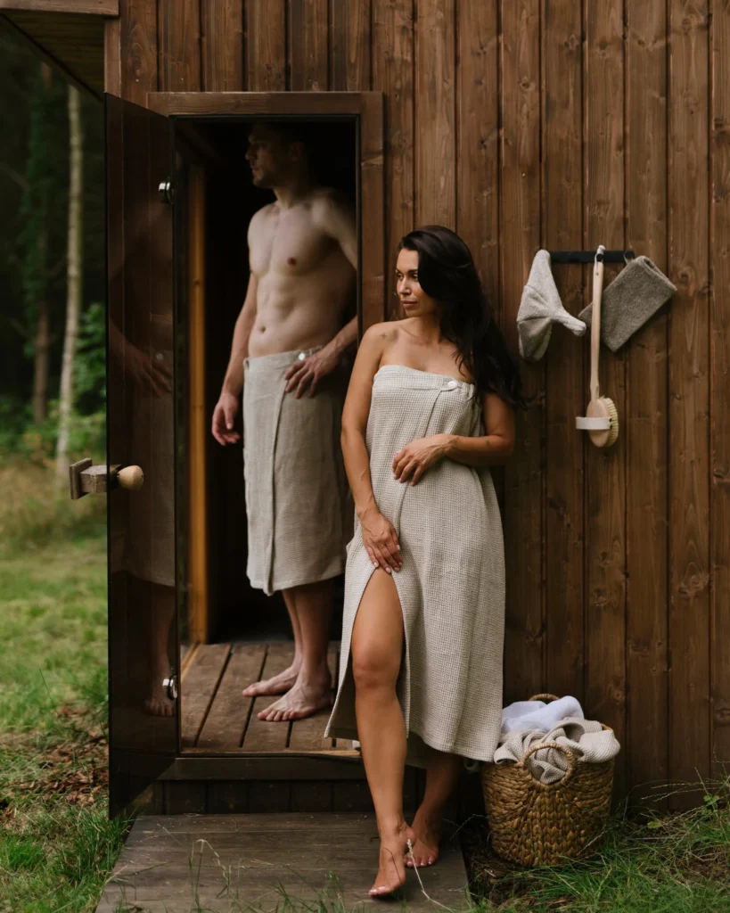 Lniany kilt do sauny dla mężczyzn wafel natural, lniane pareo do sauny natural