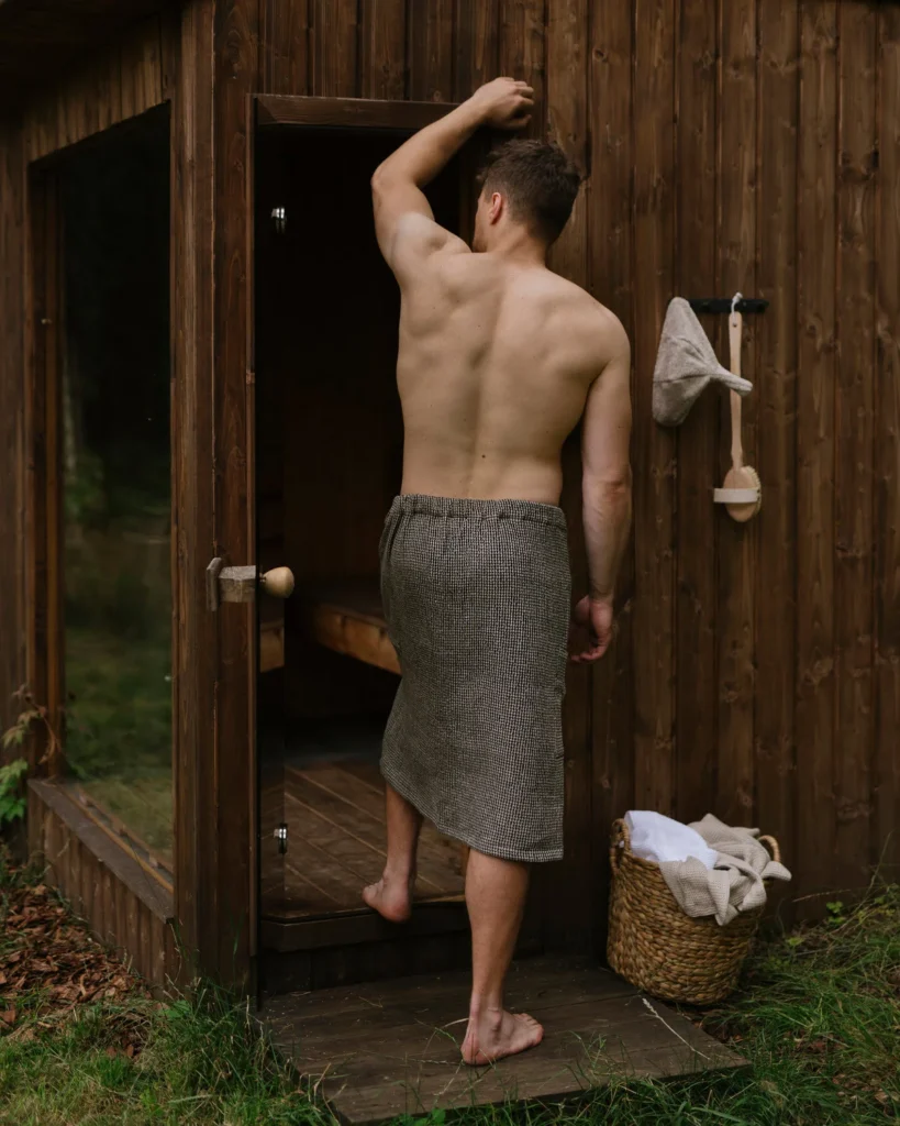 Kilt męski do sauny lniany wafel natural black