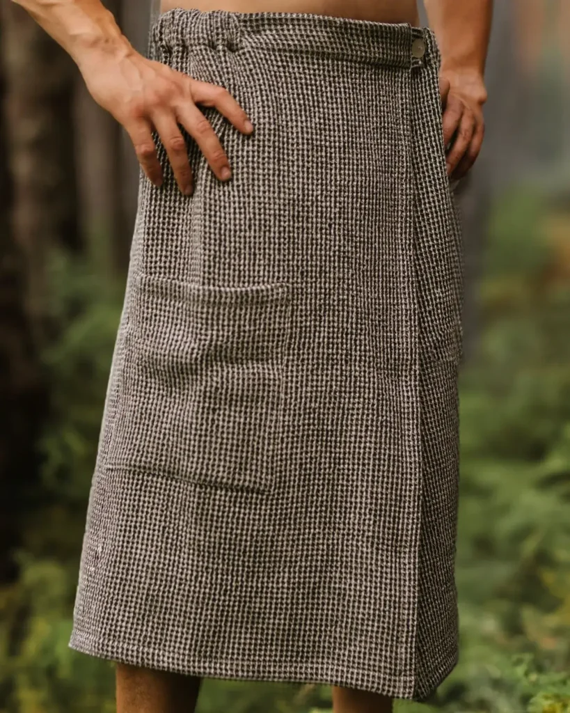 Lniany kilt do sauny dla mężczyzn wafel natural black