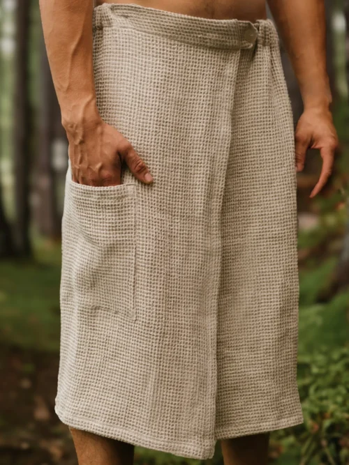 Lniany kilt do sauny dla mężczyzn wafel natural
