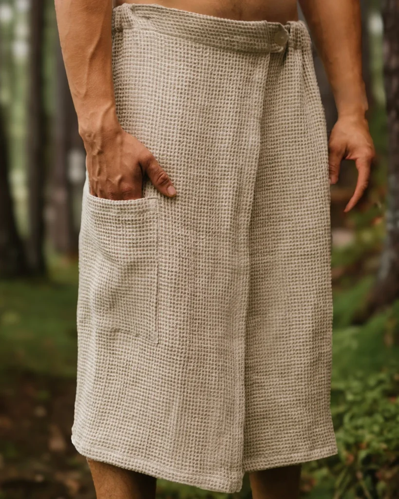 Lniany kilt do sauny dla mężczyzn wafel natural
