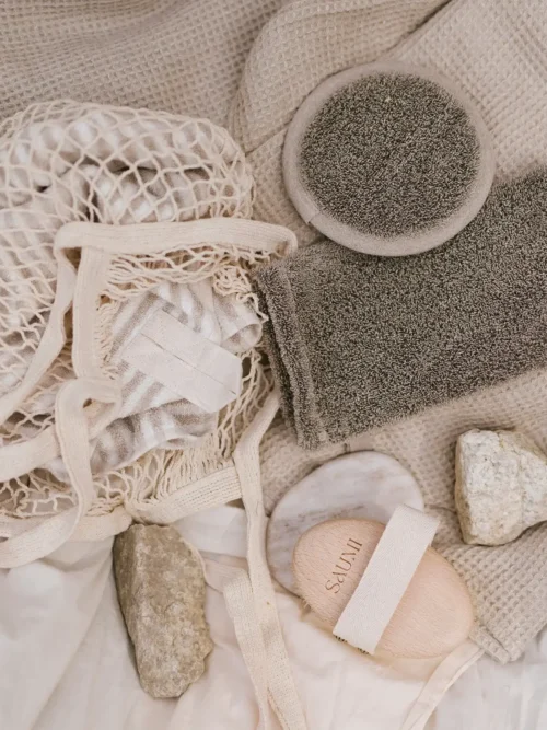 Krążek do ciała myjka peelingująca lniana frotte natural black
