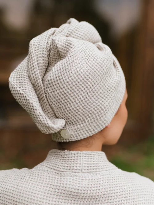 Turban do sauny lniany wafel natural
