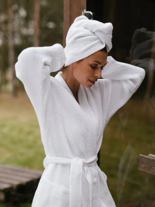 Biały turban do włosów do sauny wafel white