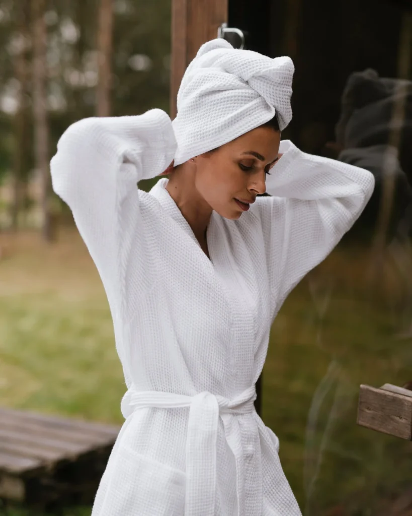 Biały turban do włosów do sauny wafel white