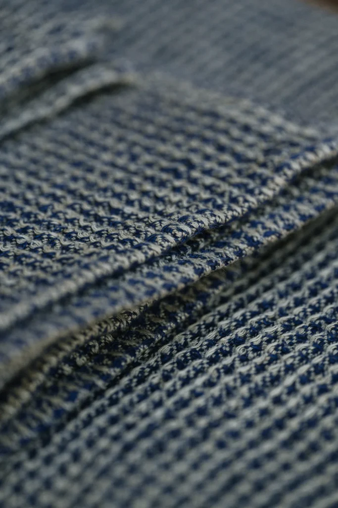 lniany ręcznik do sauny wafel natural jeans blue